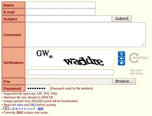 Exemple de formulaire à remplir pour publier quelque chose sur 4chan
